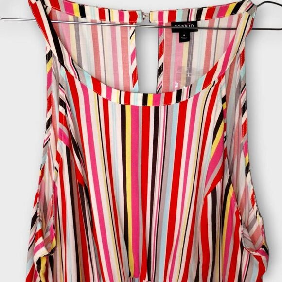 Torrid Sundress Sz 4 / 26 Multicolor Striped Sleeveless High Low Pockets‎ Beachy - Picture 3 of 11